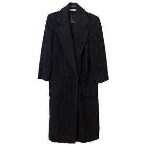 Vintage Perry Ellis Black Wool Overcoat Womens Size 8 ILGWU Union Made Long Coat